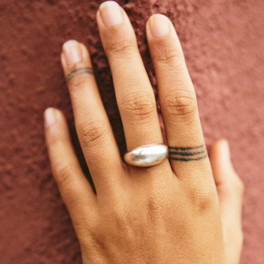 Small domed Serafina ring is inspired by modernist vintage sculptural jewelry and the modern telling of the thousands year old love story. Serafina is also gorgeous on its own and a stunning companion to Roam Vintage’s Orfeo collection! Shown in Sterling Silver.