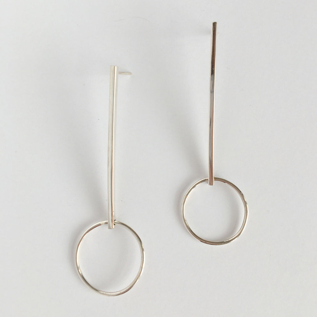 Yellow Jewellery by Jess Lea Long Bar with Circle Earrings in sterling silver