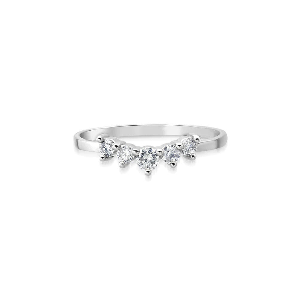 Light up your ring party with these delicate 5 diamond and 14K gold every day stacking rings. White gold pictured.