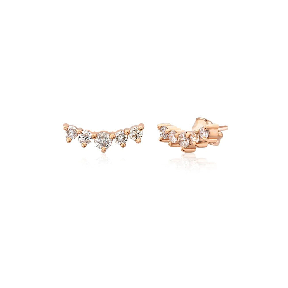 Elegant 14K rose gold studs feature 5 diamonds on each earring. Stunning for evening or wear them as everyday adornment. 