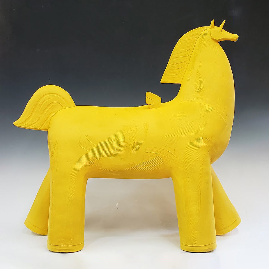Austyn Taylor Unicorn Pegasus Ceramic Sculpture in Bright Yellow