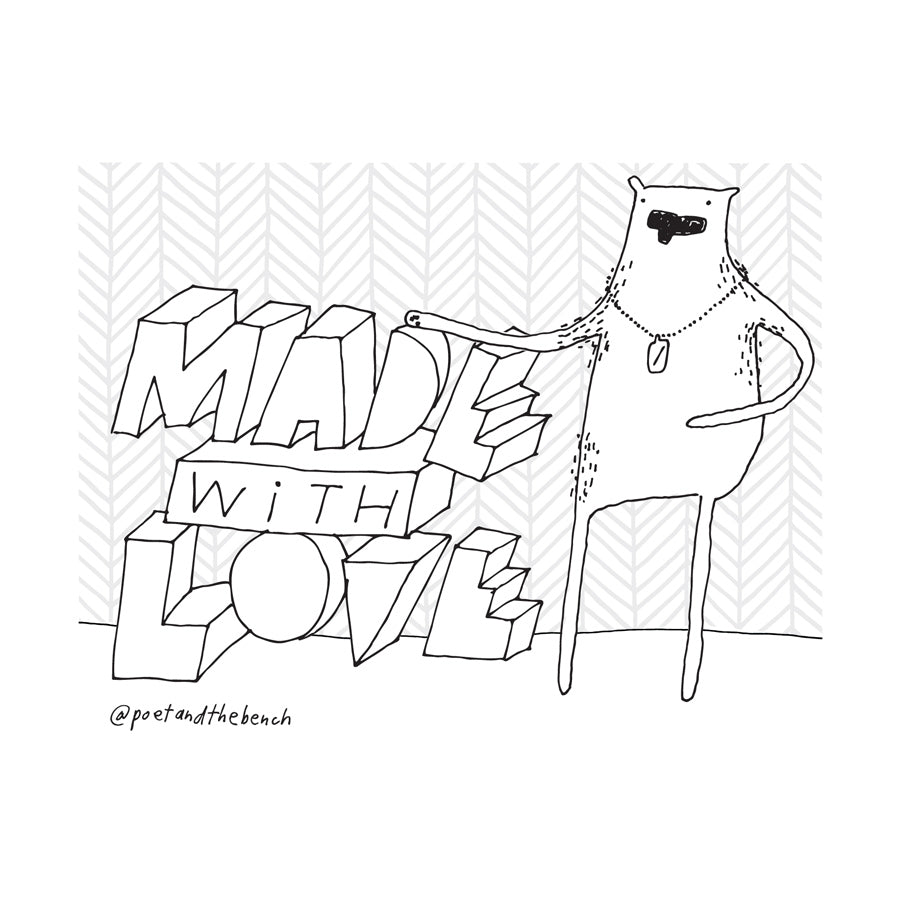 Made with Love Mural Pink Bear Coloring Page at Poet and the Bench