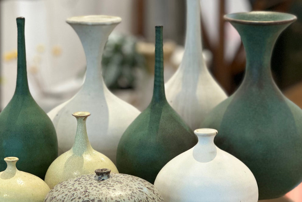 Dana Chieco Ceramics at Poet and the Bench. Beautiful vases with glazes inspired by the sea.
