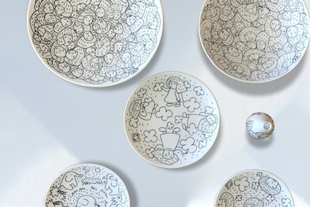Porcelian Inlay Ceramics Tableware by Kikuko Kohno