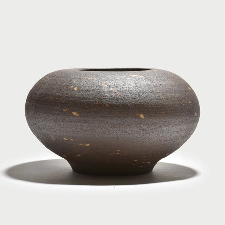 Bob Dinetz ceramics. Rose Bowl Vase in Espresso for low short bouquet of flowers. 