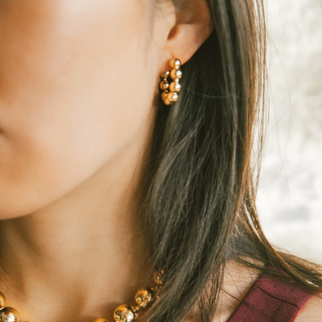 Abacus Row Stacked Gold Beads Hoops