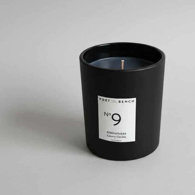 Black No 9 Candle with sensual, warm and spicy notes of black pepper, rose geranium and clove