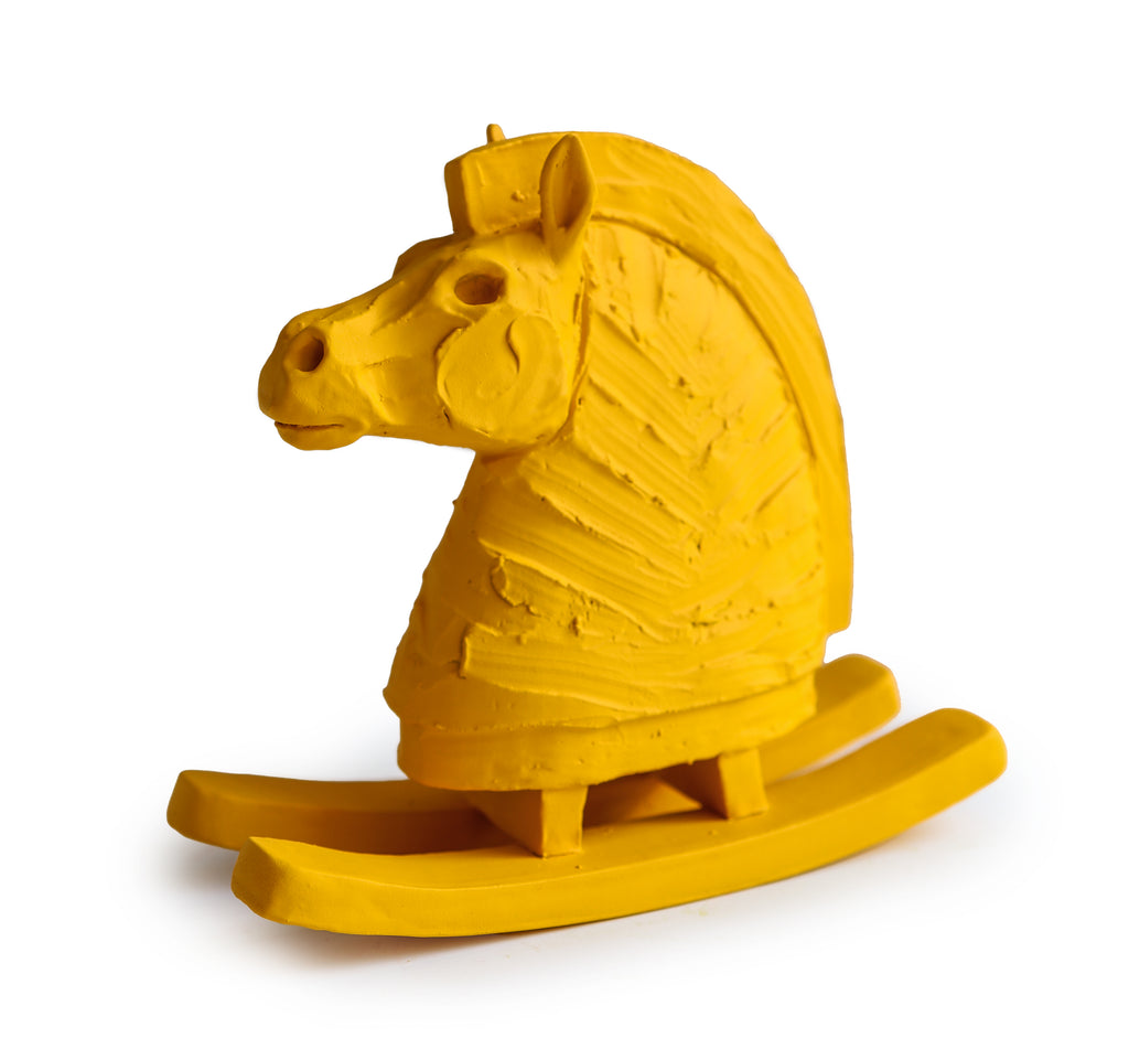 Austyn Taylor Yellow Clay Ceramic Rocking Horse Sculpture. I love the existential nature of the 'rocking horse' as a metaphor for the existence of all living things