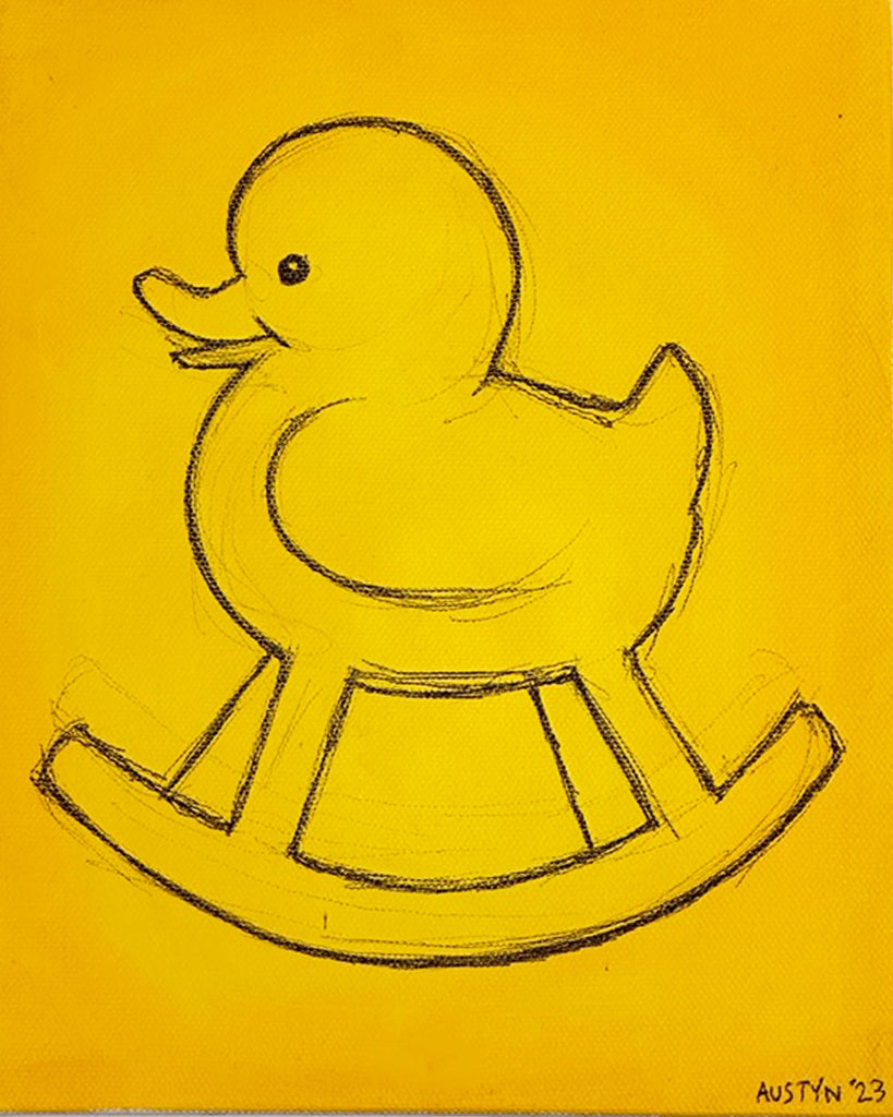 Austyn Taylor's study of Quack, a rocking duck, is a play on the quintessential rocking horse. A new series of paintings on canvas. 