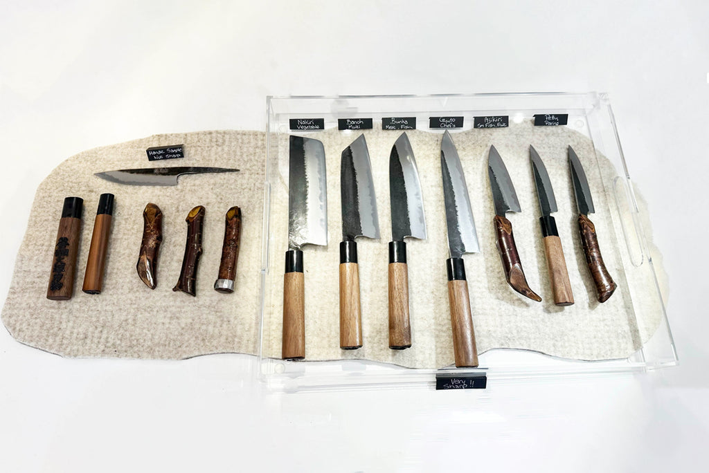 Handcrafted custom Japanese knives by Otsuka Hamaonokaji. Made in the mountains of the Tottori Prefecture, Japan– as beautiful as they are functional. 