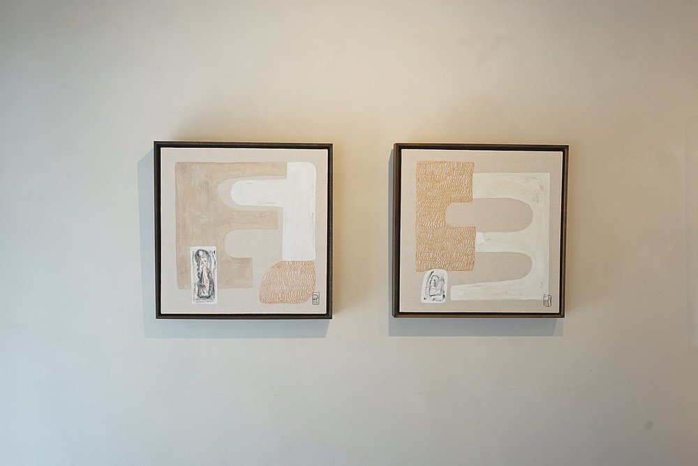 A diptych of The Other Way and the Back Way original abstract paintings by Danielle Hutchens