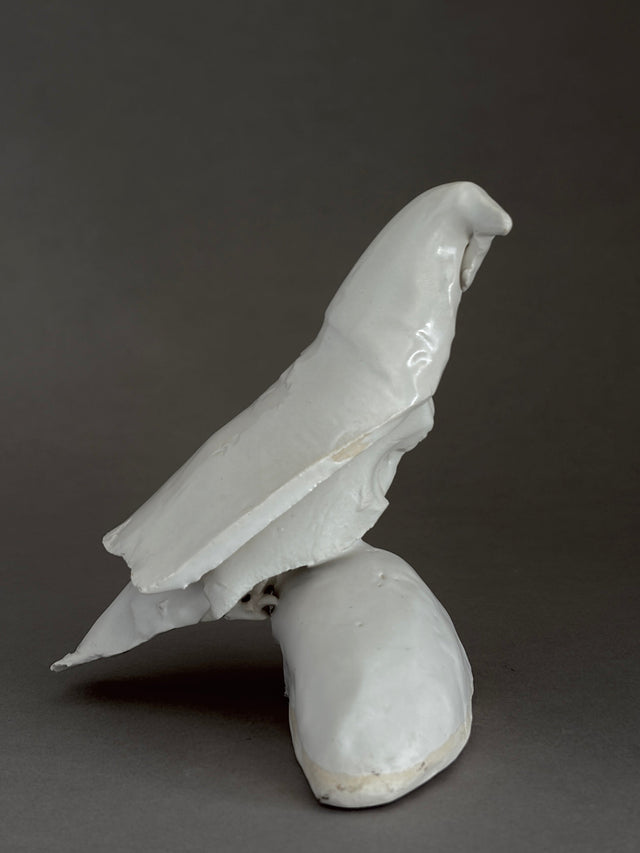 White Porcelain Bird Sculpture in Brutalist Style with Beautiful Rawness and Imperfections. Stunning in their stillness and in their movement. By David Duncan Livingston. Well known San Francisco Bay Area interiors  and architectural photographer. This is Free Bird 005