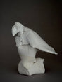 White ceramic porcelain sculpture of a bird by photographer turned ceramicist David Duncan Livingston