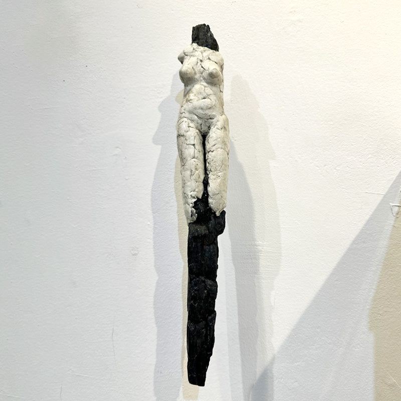 This new series follows the shapes of the fallen wood Denise has collected. Vol 12 is a standing female figure, mounted on steel to hang on the wall. From the artist: "I am captivated by the human figure and the way a gesture can speak to us. 