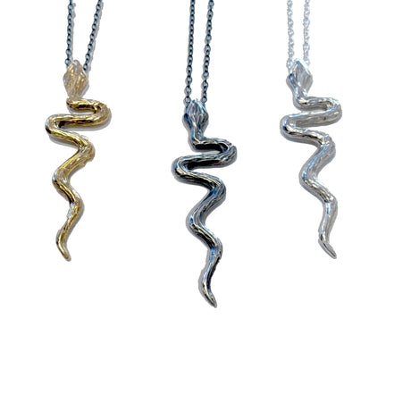 The Snake pendant is a strong statement symbolizing transformation, renewal, and rebirth, which connect with the process of personal growth and evolution. It is also wisdom and duality. It's also just really fab!&nbsp;