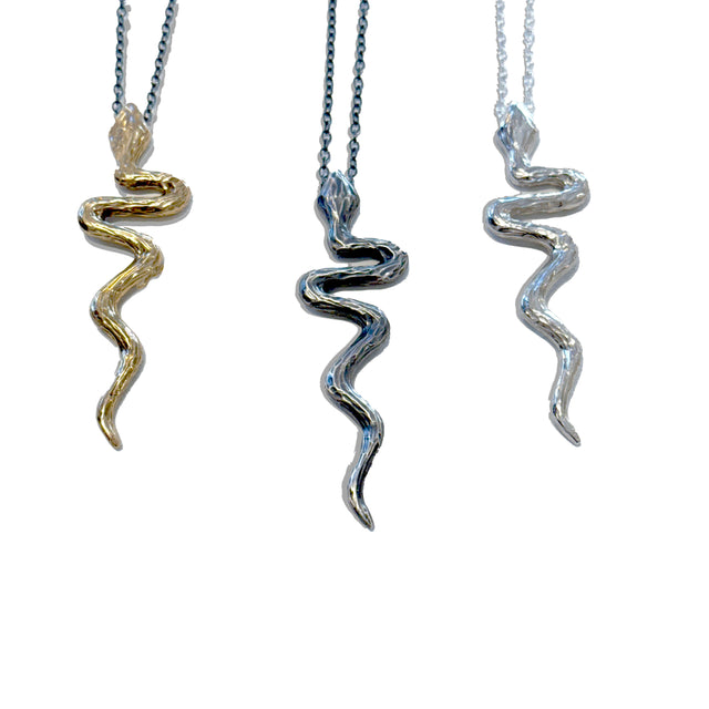 The Snake pendant is a strong statement symbolizing transformation, renewal, and rebirth, which connect with the process of personal growth and evolution. It is also wisdom and duality. It's also just really fab!&nbsp;