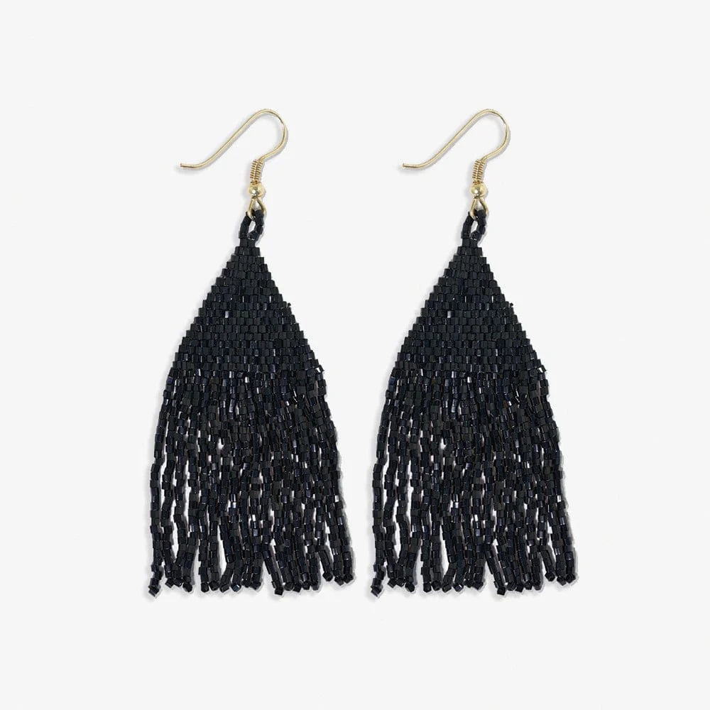 Lexie Woven and Beaded Earrings in a Solid Color Way of Shimmering Black for a statement of dramatic color,