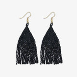 Lexie Woven and Beaded Earrings in a Solid Color Way of Shimmering Black for a statement of dramatic color,