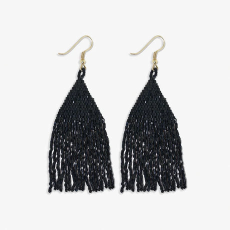 Lexie Woven and Beaded Earrings in a Solid Color Way of Shimmering Black for a statement of dramatic color,