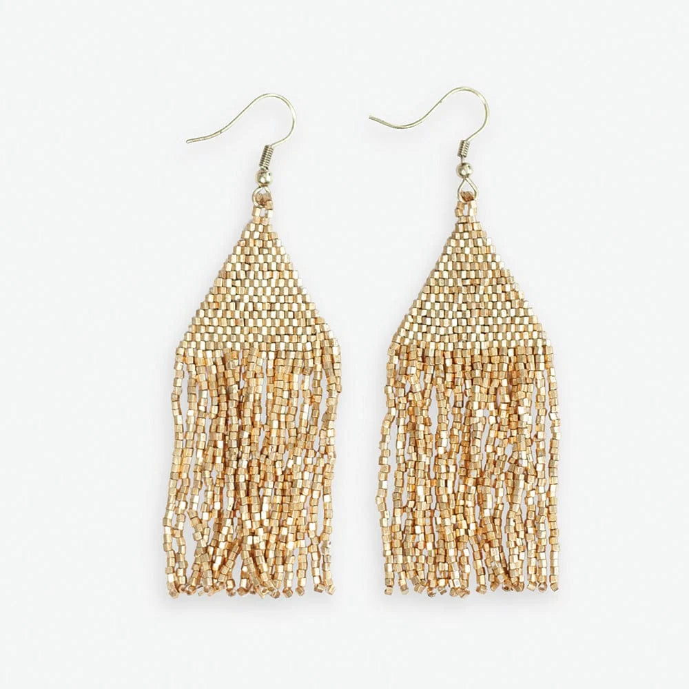 Lexie Woven and Beaded Earrings in a Solid Color Way of Shimmering Gold 