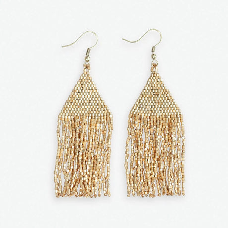 Lexie Woven and Beaded Earrings in a Solid Color Way of Shimmering Gold 
