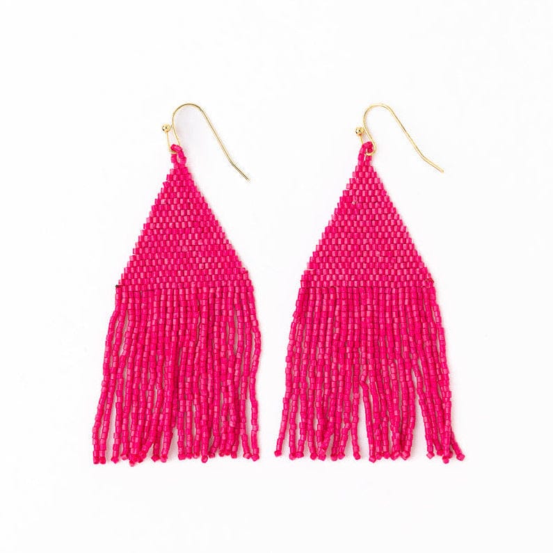 Lexie Woven and Beaded Earrings in a Solid Color Way of Hot Pink for a fresh pop of color