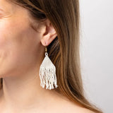 A subtle luminous shimmer, these lightweight and effortlessly cool woven beaded fringe earrings in ivory will be your everyday staple! Shown on model.
