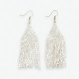 Lexie Woven and Beaded Fringe Earrings in a Solid Color Way of Shimmering Silver 