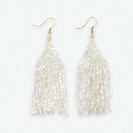 Lexie Woven and Beaded Fringe Earrings in a Solid Color Way of Shimmering Silver 