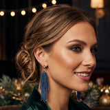 Beaded Chandelier Tiered and Dangle Earrings in a Rich Blue for Holiday Style