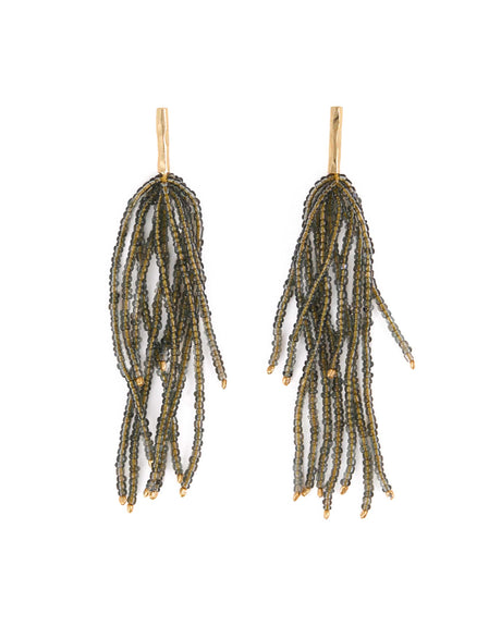 IAA / Earrings / Beaded Fringe / Marissa Cascading Olive