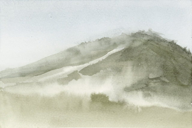 Delusions of Grandeur series is Ilysa Leder's exploration in watercolor of the magic that is Mount Tamalpais in Marin County, Northern California. In Mt Tam February #2, Ilysa Leder captures the fleeting moments that occur within time and topography.&nbsp;