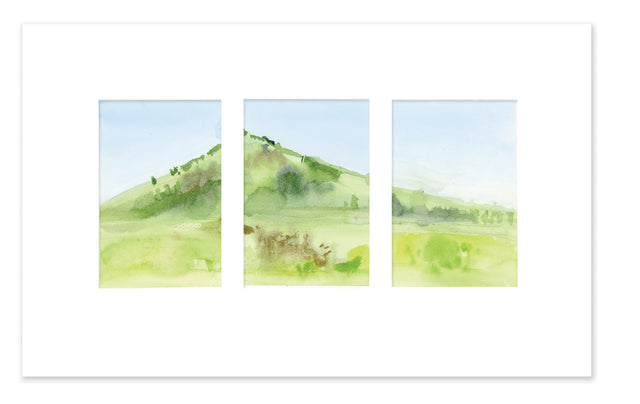 Delusions of Grandeur series is Ilysa Leder's exploration in watercolor of the magic that is Mount Tamalpais in Marin County, Northern California. Spring in Three Parts is a triptych– Ilysa Leder captures the fleeting moments that occur within time and topography.