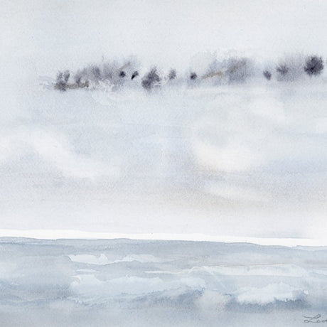 Detail of Watercolor Painting of Stinson Beach with Sea Gulls flying