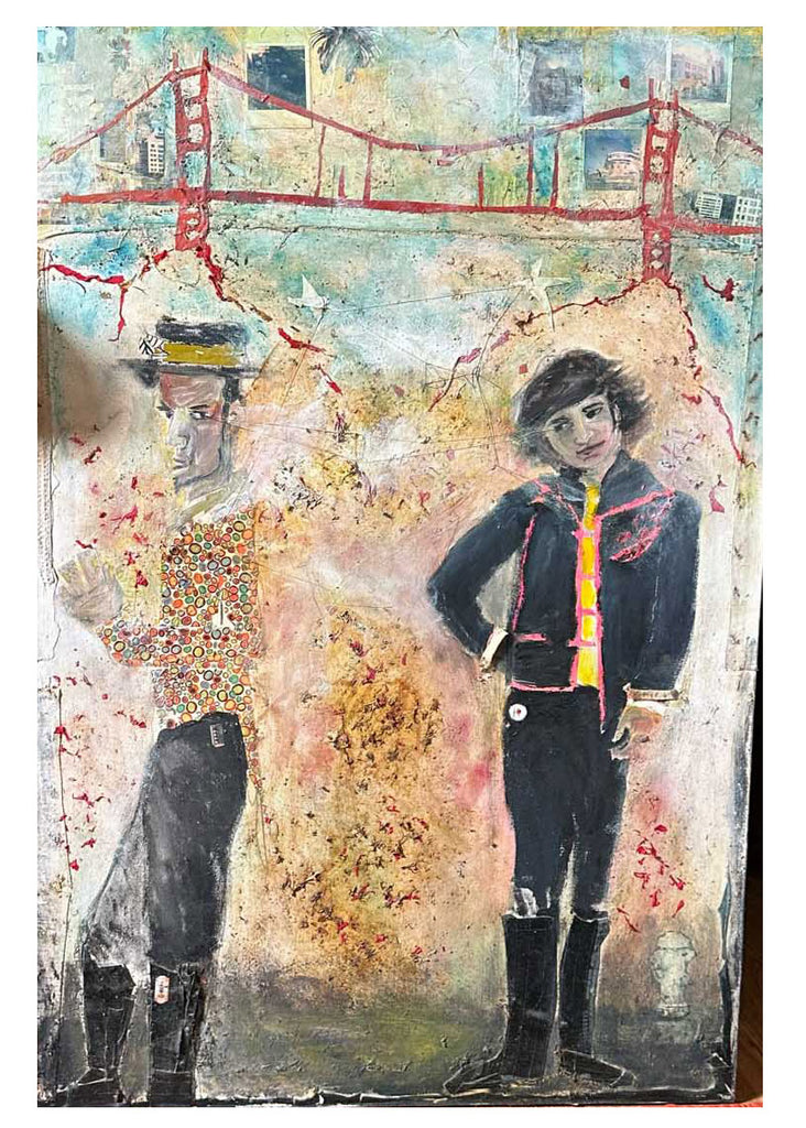 Jamie Kelty Making Connection San Francisco Golden Gate Bridge Fine Art Mixed Media Painting, Collage and Found Materials
