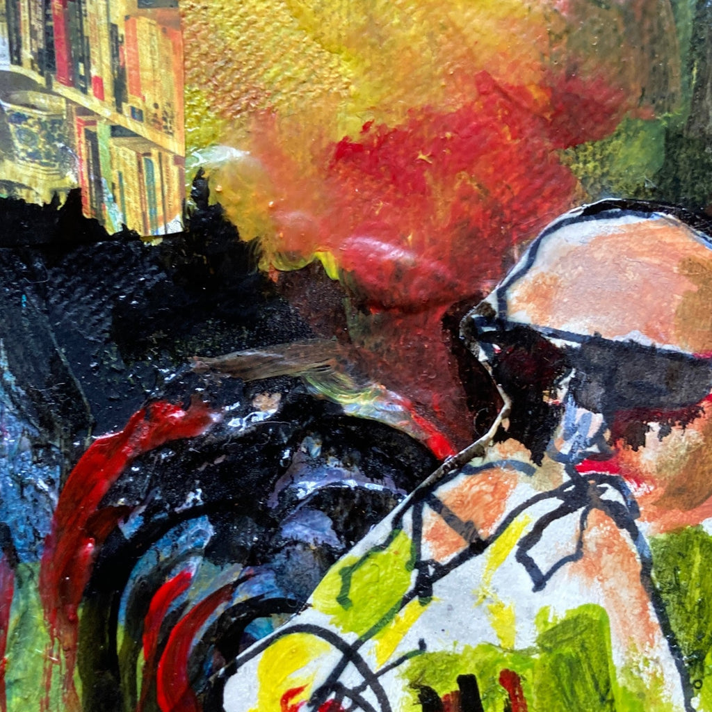 Detail of Reverberations Jazz Man with Mixed Media Collage