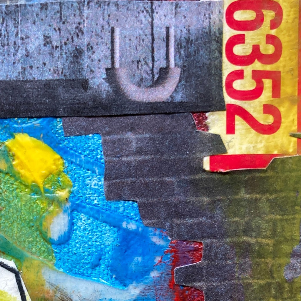 Detail of Mixed Media Collage in Sax Man by Jamie Kelty