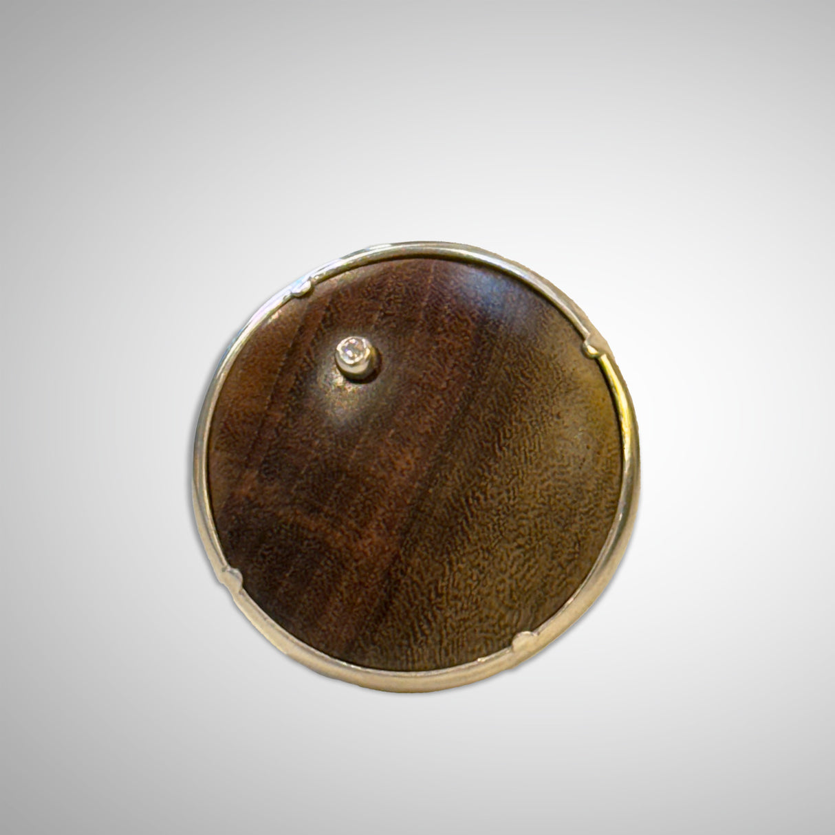 Large Round Wood Ring with Set Diamond Top