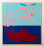 Jiri Mayer Nose Knows Cow Painting with Shadow. Inspired by the pixels of MS Paint but with exacting brushstrokes using acrylic paint on linen.