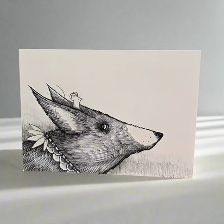 Illustration of a mouse riding a decorated dog.