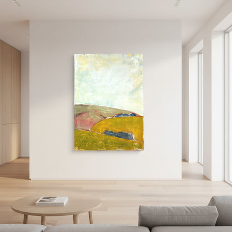 Abstract topographical landscape painting with geometric shapes in earthy tones