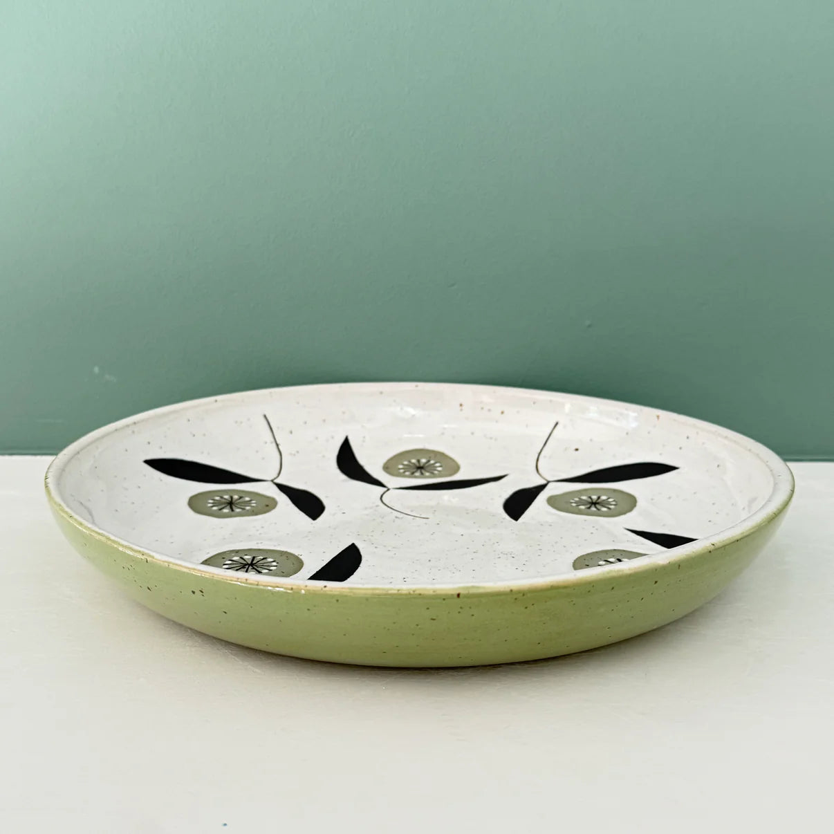 Julems / Ceramics / Tray / Green Flower Platter Green Glaze