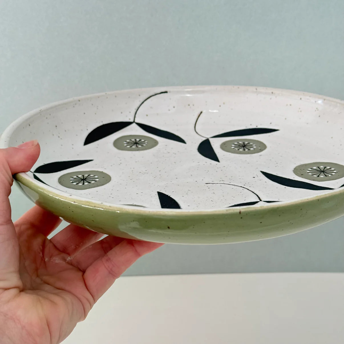 Julems / Ceramics / Tray / Green Flower Platter Green Glaze