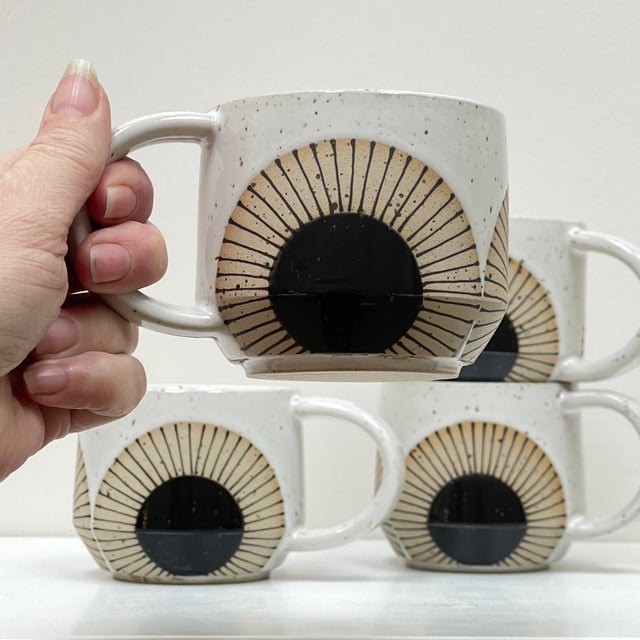 Julems Ceramics Coffee and Tea Mug with Black Sun Design