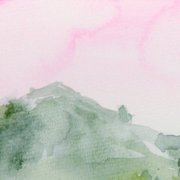 Detail of The Magic Hour 3 watercolor painting in the Delusions of Grandeur by Ilysa Leder is her exploration of the magic that is Mount Tamalpais in Marin County, Northern California. 