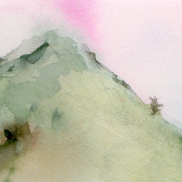 Detail of Magic Hour 4 of a watercolor painting of Mt Tam by artist Ilysa Leder at Poet and the Bench