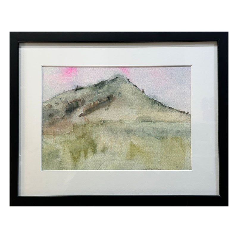 Magic Hour 4 watercolor painting of Mt Tamalpais' color palette is exquisite! Shown as framed in a black frame. 