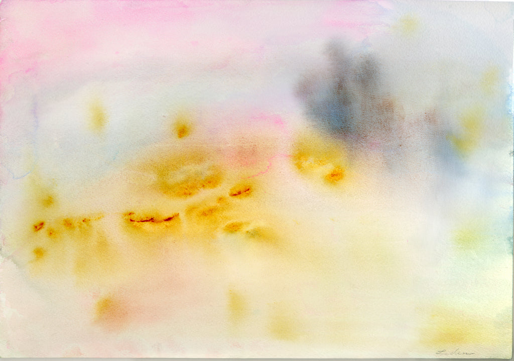 Field of Time is one of Ilysa Leder's more abstract interpretations of the environment in watercolor. The color palette, with its dreamy pinks and joyful yellows, is exquisite!