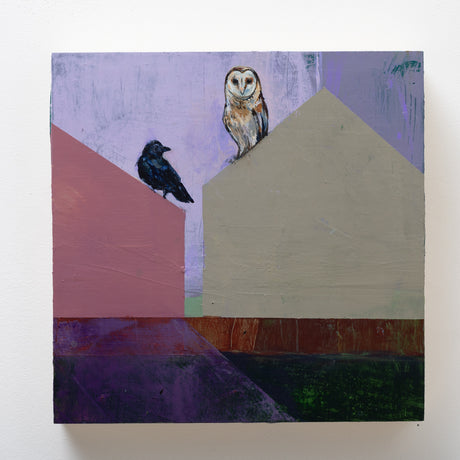 The Legend of the Owl and Crow. Abstracted color and forms compose the environment for representational depictions of animals to reside in. The animals carry their own associations and meanings entwined with those of my own personal narrative.&nbsp;Often, they can be symbols of prevalent relationships in my life.&nbsp;At times they are presented in isolation, self reflecting. Pairs or groups form more complicated dialogues.