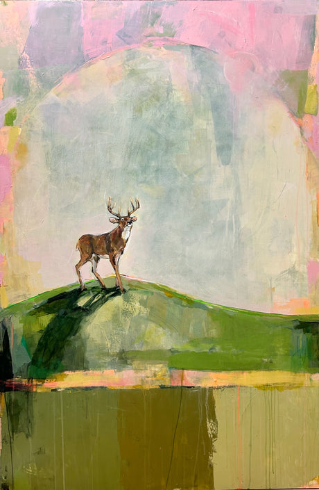 Aura. A majestic buck holding court in a color field landscape by Artist Michael McConnell